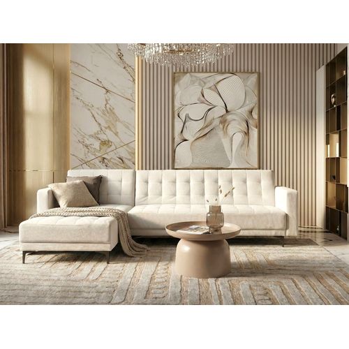 Canapé-lit D'angle Modulable 4 Places Aberdeen Tissu Blanc Cassé Côté Droit