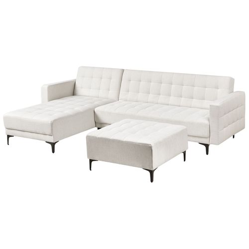 Canapé-lit D'angle Modulable 4 Places Aberdeen Tissu Blanc Cassé Avec Ottoman Côté Droit