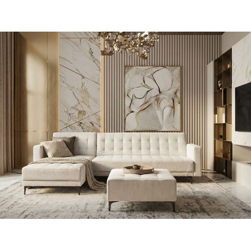 Canapé-lit D'angle Modulable 4 Places Aberdeen Tissu Blanc Cassé Avec Ottoman Côté Droit