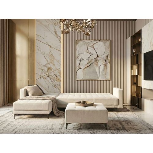 Canapé-lit D'angle Modulable 4 Places Aberdeen Tissu Blanc Cassé Avec Ottoman Côté Droit