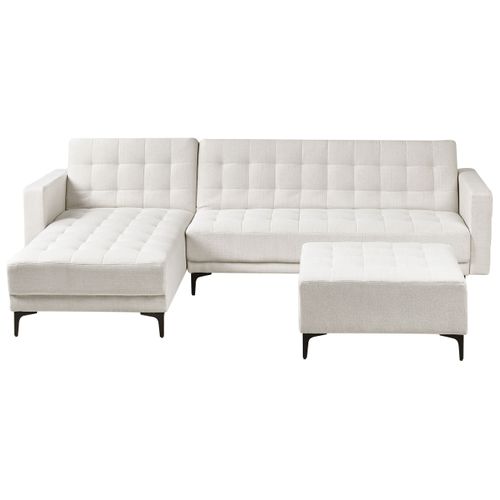 Canapé-lit D'angle Modulable 4 Places Aberdeen Tissu Blanc Cassé Avec Ottoman Côté Droit