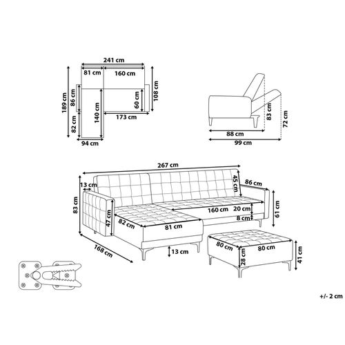 Canapé-lit D'angle Modulable 4 Places Aberdeen Tissu Blanc Cassé Avec Ottoman Côté Droit