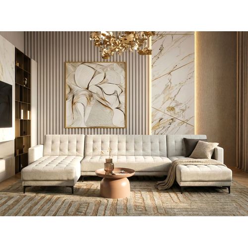 Canapé-lit Modulable En Forme De U 5 Places Aberdeen Tissu Blanc Cassé