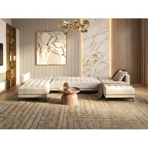 Canapé-lit Modulable En Forme De U 5 Places Aberdeen Tissu Blanc Cassé