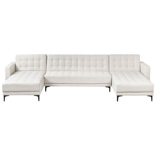 Canapé-lit Modulable En Forme De U 5 Places Aberdeen Tissu Blanc Cassé