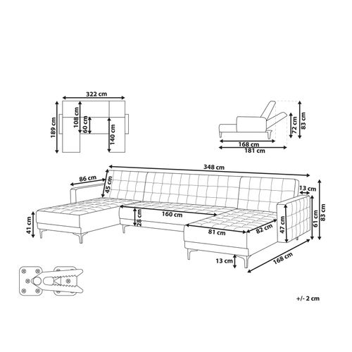 Canapé-lit Modulable En Forme De U 5 Places Aberdeen Tissu Blanc Cassé