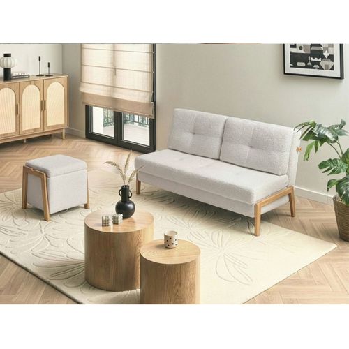 Pouf De Rangement Edland Bouclé 45 Cm 43 Cm Blanc