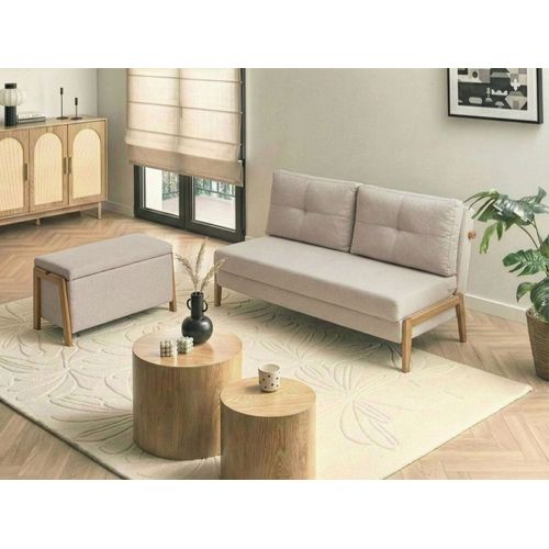 Banc De Rangement Edland Tissu Beige Clair