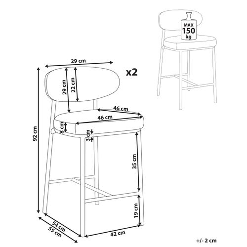 Lot De 2 Chaises De Bar Unity Bouclé Beige Clair