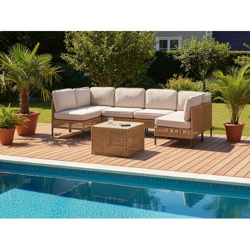 Canapé De Jardin En Forme De U 6 Places Omegana Beige Clair