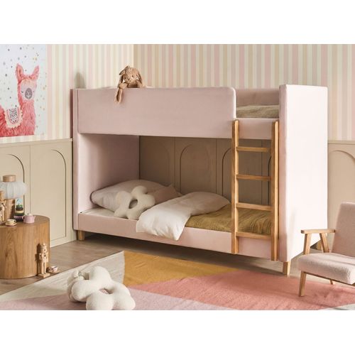 Lit Superposé Velours Chocques 90 X 200 Cm Rose Pastel