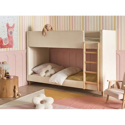 Lit Superposé Velours Chocques 90 X 200 Cm Beige Clair