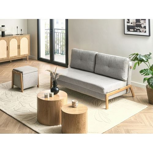 Ensemble De Salon 3 Places Edland Tissu Gris Clair Avec Pouf