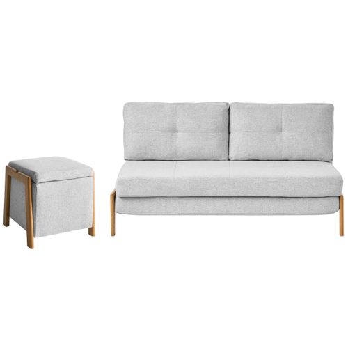 Ensemble De Salon 3 Places Edland Tissu Gris Clair Avec Pouf