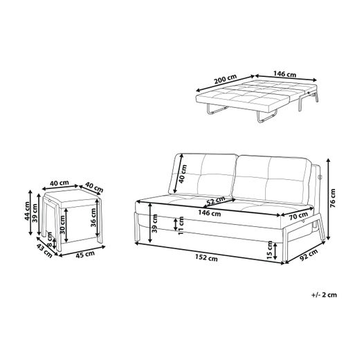 Ensemble De Salon 3 Places Edland Tissu Gris Clair Avec Pouf