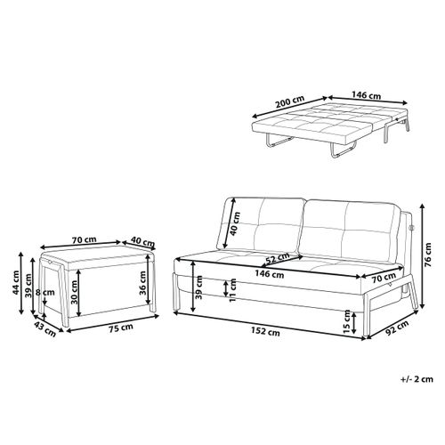 Ensemble De Salon 3 Places Edland Tissu Gris Clair Avec Banc
