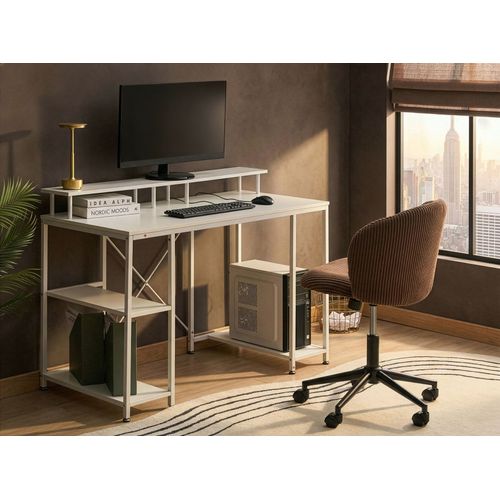 Table De Bureau Caddo Blanc 120 Cm 60 Cm Avec Étagères