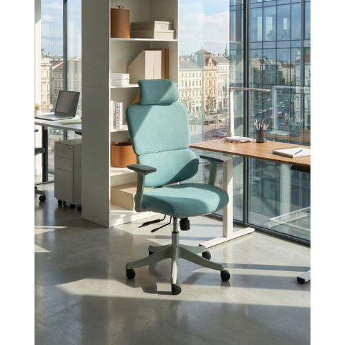 Chaise De Bureau Viscount Tissu Bleu Paon