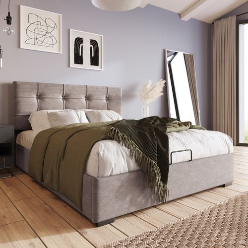 Lit Coffre 90x200 Cm Lit Enfant Avec Tête De Lit Réglable, Espace De Rangement, Velours, Gris Clair