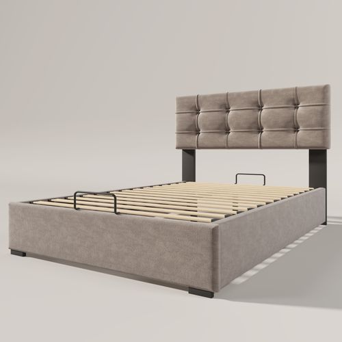 Lit Coffre 90x200 Cm Lit Enfant Avec Tête De Lit Réglable, Espace De Rangement, Velours, Gris Clair