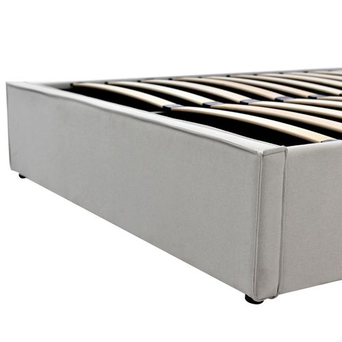 Lit Coffre Adulte 140x200 Cm, Lit 2 Places Avec Rangement, Coton, Gris Clair