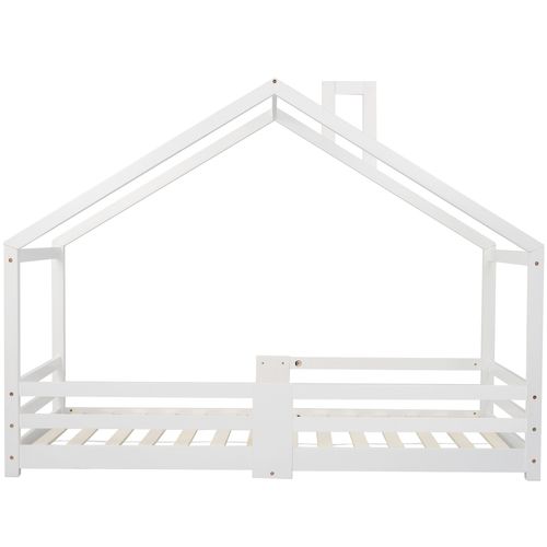Lit Cabane Enfant 90x200 Cm Avec Sommier à Lattes En Pin, Blanc