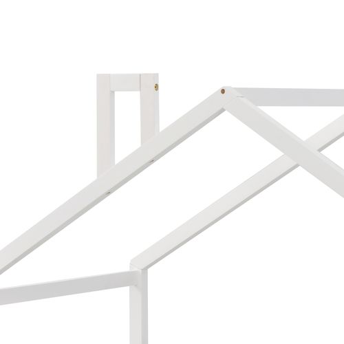 Lit Cabane Enfant 90x200 Cm Avec Sommier à Lattes En Pin, Blanc