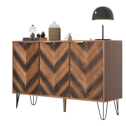 Buffet 120x38x76,5 Cm Avec 3 Portes, Grand Espace De Rangement, Marron