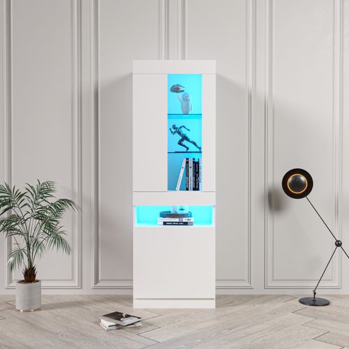 Vitrine 50x40x180 Cm Avec Étagères En Verre, LED, Compartiment Ouvert, En Panneaux Particules, Blanc