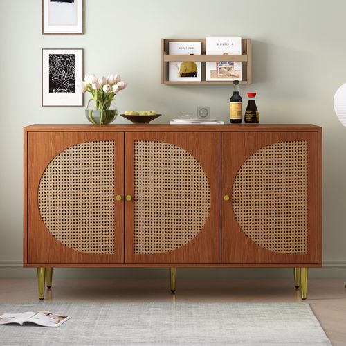 Buffet 129,8x40x76 Cm Avec 3 Portes, Espace De Rangement, En Panneau De Particules, Marron