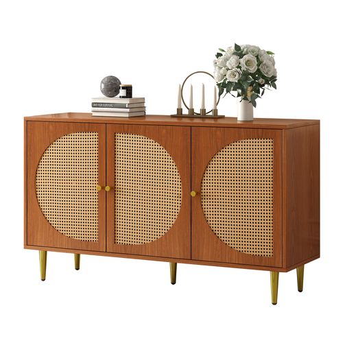 Buffet 129,8x40x76 Cm Avec 3 Portes, Espace De Rangement, En Panneau De Particules, Marron