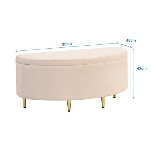 Banc Coffre De Rangement, Tabouret De Rangement, 90 X 40 X 42 Cm (l X L X H), Velours, Beige