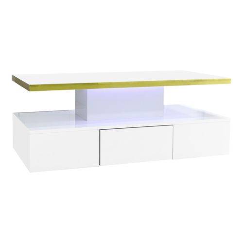Table Basse 100x50x38,5 Cm Avec LED, 1 Tiroir, Finition Brillante, Panneau De Particules, Blanc