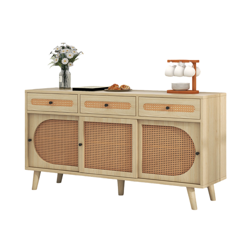 Buffet 140x40x78 Cm Avec 3 Tiroirs, 3 Portes, Rangements, En Panneau De Particules, Chêne