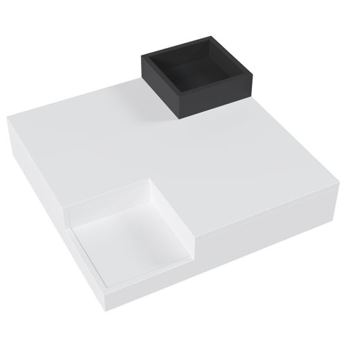 Table Basse LED 72x72x30cm, Avec Boîte De Rangement Amovible, Blanc Et Noir