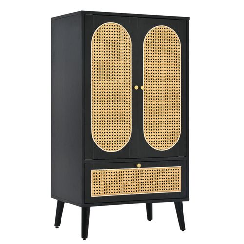 Buffet 60x40x110,5 Cm Avec 2 Portes, 1 Tiroir, Espace De Rangement, En Panneau De Particules, Noir