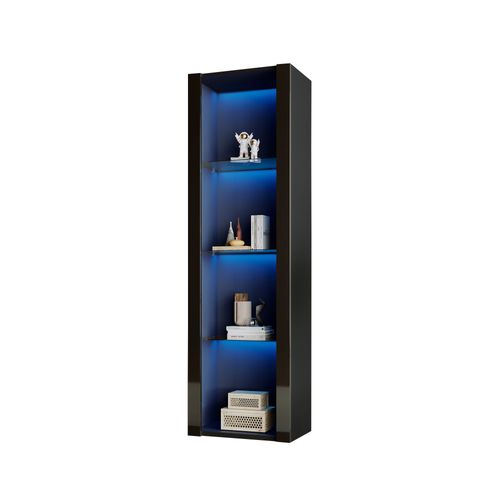 Vitrine 55x38x166 cm Avec LED, 3 Plateaux En Verre, Armoires De Rangement, Couleur Noire