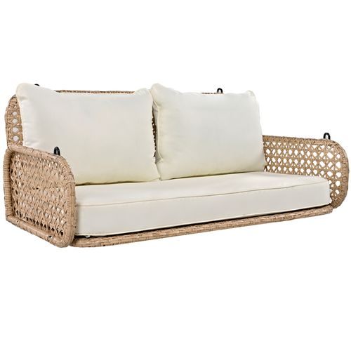 Balançoire 2 Places 112x54x48 Cm Avec 2 Chaînes, Coussin Amovible Et Lavable, Acier + Tissu, Beige