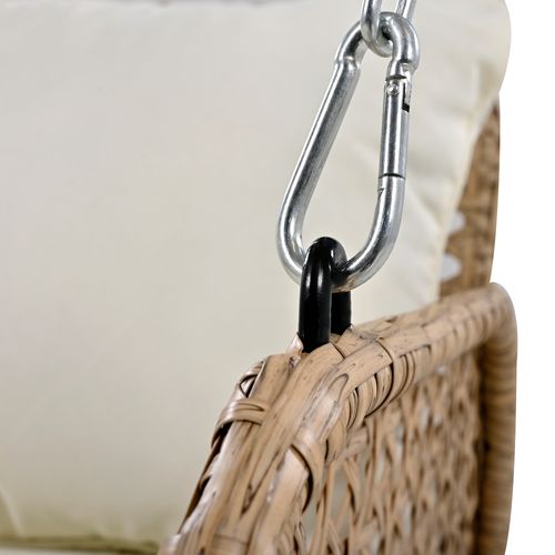 Balançoire 2 Places 112x54x48 Cm Avec 2 Chaînes, Coussin Amovible Et Lavable, Acier + Tissu, Beige