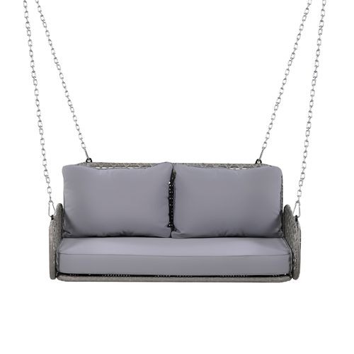 Balançoire 2 Places 112x54x48 Cm Avec 2 Chaînes, Coussin Amovible Et Lavable, Acier + Tissu, Gris