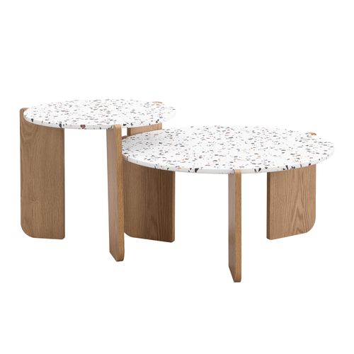 Table Basse 70x70x35/50x50x45,5 Cm, Lot De 2, MDF, Bois Naturel