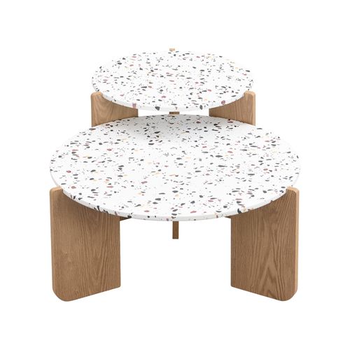 Table Basse 70x70x35/50x50x45,5 Cm, Lot De 2, MDF, Bois Naturel
