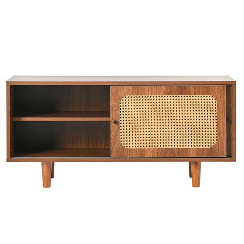 Ensemble Buffet En Rotin Et Armoire à Chaussures, En Panneau De Particules, Couleur Noyer