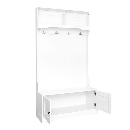 Vestiaire 101.5x47x183 Cm Avec 4 Crochets, 2 Compartiments Ouverts, Panneaux De Particules, Blanc