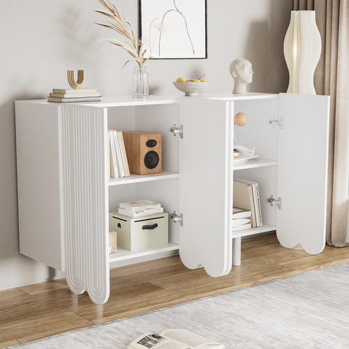 Buffet 120x37,5x80,8 Cm Avec 4 Portes, Espace De Rangement, En Mdf, Blanc