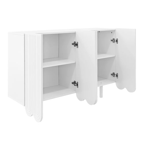 Buffet 120x37,5x80,8 Cm Avec 4 Portes, Espace De Rangement, En Mdf, Blanc