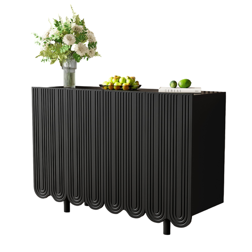 Buffet 120x37,5x80,8 Cm Avec 4 Portes, Espace De Rangement, En Mdf, Noir
