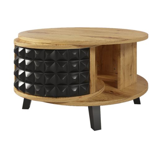 Table Basse 85.2x80x45.2 Cm, Avec Espace De Rangement Rotatif à Double Niveau, Couleur Bois + Noir