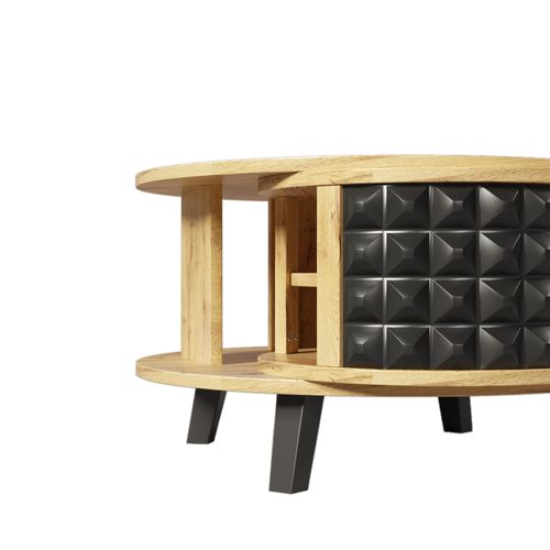 Table Basse 85.2x80x45.2 Cm, Avec Espace De Rangement Rotatif à Double Niveau, Couleur Bois + Noir