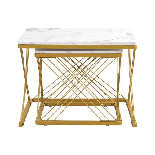 Lot De 2 Table Basse Gigogne Carré 60x60x45 Cm Et 45x45x40 Cm, Pieds Réglables En Hauteur, Blanc